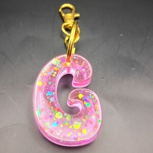 Handmade Pink Neon Fluorescent Glitter Letter G Initial Keychain Keyring Gift